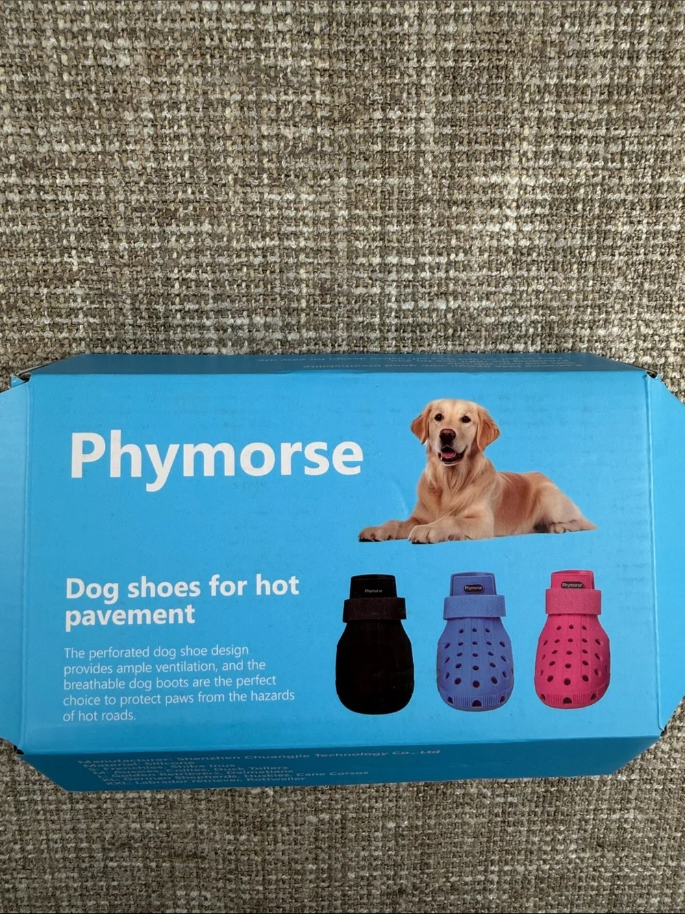 Olive green Phymorse Dog Shoes for Hot Pavement - Blue Box